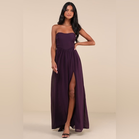 Lulus Dresses & Skirts - NWT Lulus Luxe Favorite Dark Purple Strapless Ruched Maxi Dress MD